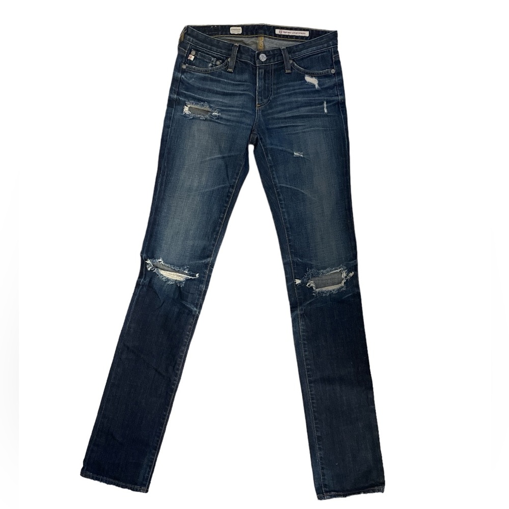 A.G. Sz:25 Distressed Skinny Straight Blue Jeans